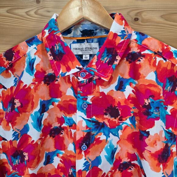 Thomas Sterling Floral Multicolor Vibrant Shirt Men Large - Picture 2 of 10